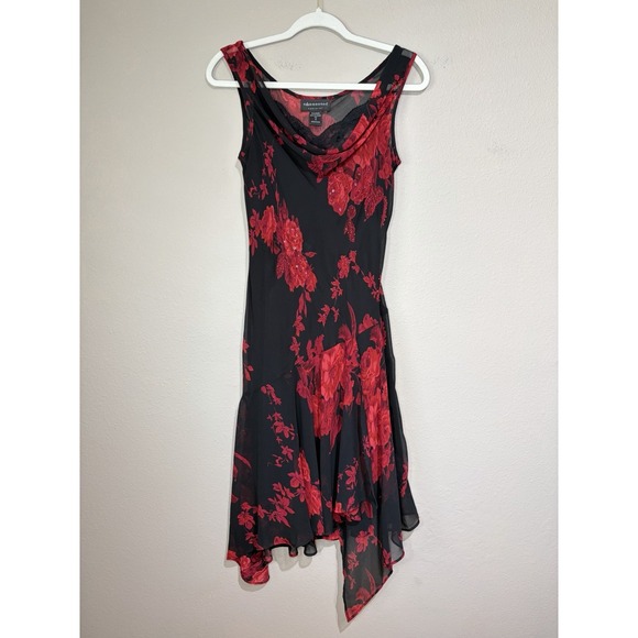 connected apparel Dresses & Skirts - Y2K Connected Floral Fairy Grunge Cowl Neck Handkerchief Hem Dress S Whimsigoth